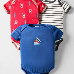 Kidi Wav Pack Of 3 Striped & Ship Printed Onesies - Multi Colour-picture-16