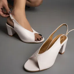 Shoetopia Buckle Closure Solid Block Heels - White-picture-34