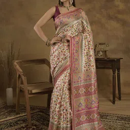 Sangria Floral Printed Pashmina Silk Saree With Unstitched Blouse-picture-56