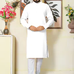 Archittam Men White Solid Cotton Blend Kurta Set-picture-17