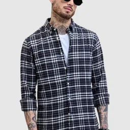 Snitch Men Classic Fit Button-Down Collar Checked Cotton Casual Shirt-image-82