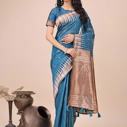 Pandadi Saree Abstract Printed Zari Linen Blend Sarees-11