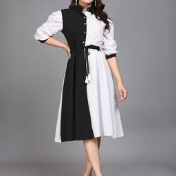 ZELZIS Women Colourblocked  Fit & Flare Dress-image-48