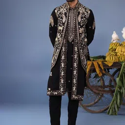 KALPRAAG Men Floral Embroidered Regular Sequinned Kurta with Trousers & With Dupatta-image-50