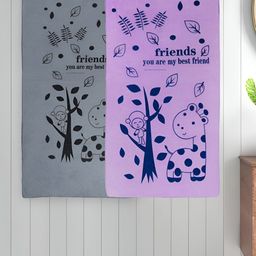 Myntra Elegant Homes Grey & Purple 2 Printed Cotton 300 GSM Bath Towel-image-87