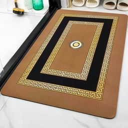 IVAZA Tan & Black Geometric Patterned 120 GSM Bathmat-24