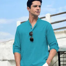 EdinWolf Men India Slim Fit Band Collar Solid Cotton Casual Shirt-image-88