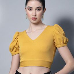 OOMPH! FACTOR Women Puff Sleeve Styled Back Crop Top-image-39