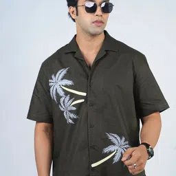 Eszett Men Floral Printed Cuban Collar Pure Cotton Casual Shirt-image-30