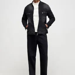 DAGERRFLY Men Mock Collar Solid Casual Denim Jacket-image-34