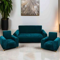 DECOR VATIKA Green Solid Velvet 3 Piece Sofa Cover With Arms-image-97