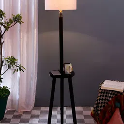 Devansh Brown & Grey Cotton Wooden Floor Lamp-image-77