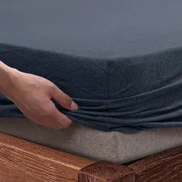 SleepyCat Navy Blue Jersey Fitted 120 TC Queen Bedsheet Set 1.82 m x 1.21 m-image-47