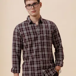 Crocodile Tartan Checked Spread Collar Slim Fit Knitted Cotton Shirt-picture-14