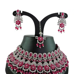 VATSALYA creation Rhodium-Plated Artificial Stone Studded Jewellery Set-14