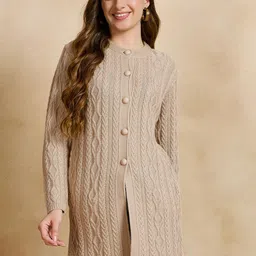 CLAPTON Women Cable Knit Woollen Longline Cardigan-image-71