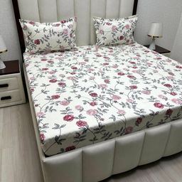 Pure Decor Amulya White Floral Printed Microfiber 210 TC Queen Bedsheet Set 2.54 x 2.28 m-image-46
