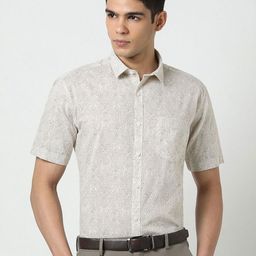 V Dot Men Spread Collar Floral Printed Cotton Formal Shirt-image-90