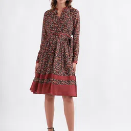 ELLE Floral Printed Fit & Flare Long Sleeves Dress-image-25