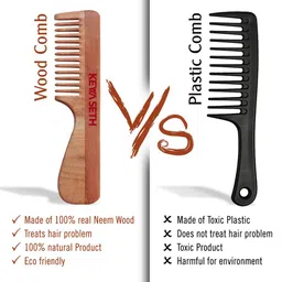 KEYA SETH Neem Wooden Wide Tooth Comb With Handle image 2