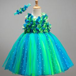 Li&Li Boutique Netted Flower Dress - Blue & Green-image-4