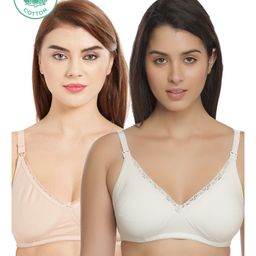 Inner Sense Laced Organic Antimicrobial Nursing Bra Pack of 2 - Beige & White-image-17