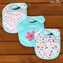 Babyhug Cotton Bibs Flower Embroidery Set of 3 - Green & White-image-33