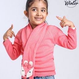 Babyoye Full Sleeves Pullover Sweater with Shawl Animal Design - Pink-image-90