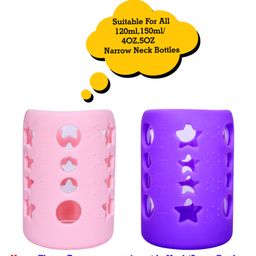 The Little Lookers Silicone Bottle Covers Pack of 2 Purple Pink -  Fits 120 ml, 150 ml-20