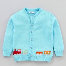 Babyoye Cotton Full Sleeves Sweater Train Embroidery - Blue-image-24