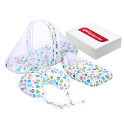 Vparents Daisy Baby Feeding Pillow Bedding Set With Mosquito Net And Sleeping Bag Combo - Blue-15