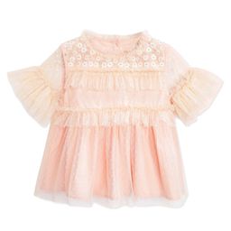 Cherry Crumble By Nitt Hyman Three Fourth Sleeves Flower Embroidery Detailing Top - Peach-image-13
