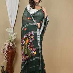 PuJoy Ethnic Motifs Embroidered Taant Saree-picture-12