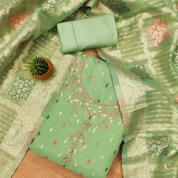 DIVASTRI Floral Woven Design Beads and Stones Unstitched Dress Material-image-69