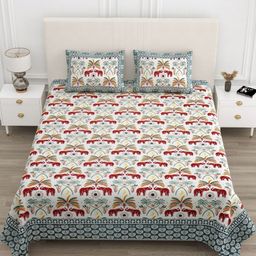 TrueYarns Burgundy & Yellow Ethnic Motifs 210 TC King Bedsheet with 2 Pillow Covers-image-57