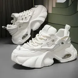 HAKKEL Men Round Toe Lace Ups Lightweight Chunky Sole Sneakers-image-83