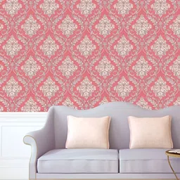 INDIAN ROYALS Pink & Grey Printed Damask Peel & Stick Waterproof Wallpaper-image-91