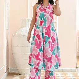 Sidhidata Abstract Printed Shirt Collar Neck Top With Trousers Co-Ords-picture-17