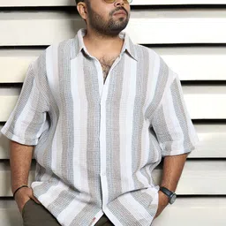 Freeform by High Star Men Standard Spread Collar Striped Cotton Plus Size Casual Shirt-picture-15
