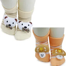 Baby Bloom Infants 0 To 2 Years 2 Pair Cotton Teddy and Animal Face Ankle Socks/ Booties-image-80