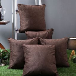 Aura Brown 5 Pieces Floral Square Cushion Covers-picture-31