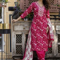 Anouk Women Floral Embroidered Regular Pure Cotton Kurta with Patiala & With Dupatta-41
