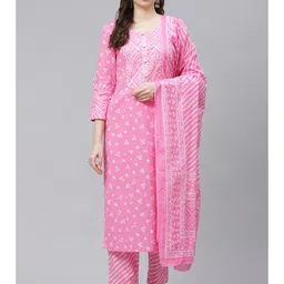 KALINI Bandhani Printed Gotta Patti Pure Cotton Straight Kurta With Trousers & Dupatta-picture-39