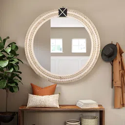Creation India Craft Beige & Black Braided Jute Round Wall Mirror-picture-13