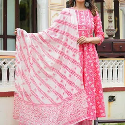 KALINI Floral Printed Pure Cotton Anarkali Kurta With Trouser And Dupatta-picture-9