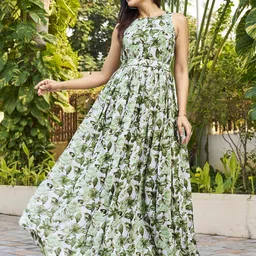 Chandbaali Women Floral Printed Fit & Flare Maxi Dress-picture-58