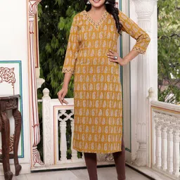 Jevi Prints Women Paisley Printed Block Print Daily Cotton Straight Kurtas-3