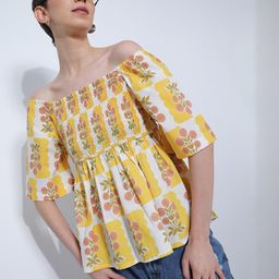 LIMEROAD Floral Printed Off-Shoulder Cotton Peplum Top-picture-6