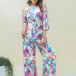 GO BOUJEE Printed Round Neck Top & PalazzosCo-Ords Set-picture-21