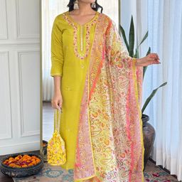 CANIZZARO Women Ethnic Motifs Embroidered Regular Kurta with Trousers & With Dupatta image 5
